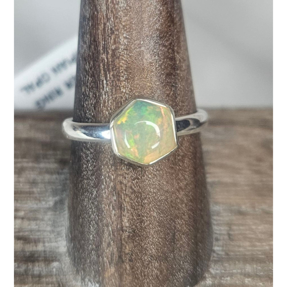 Sterling Jewelry - Natural Ethiopian Welo Opal Hexagon Ring | 1.5 Carats, Solid Silver NWT